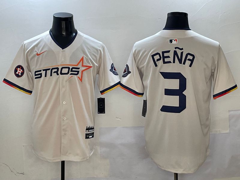 Men Houston Astros 3 Pena Cream Three generations Joint Name 2025 Nike MLB Jersey style 4116